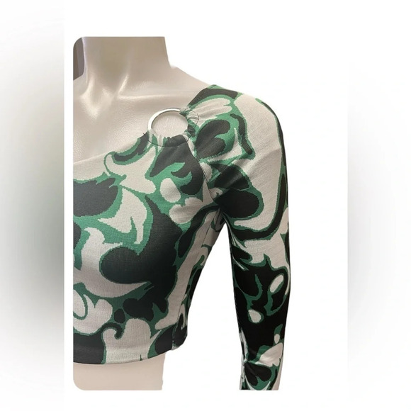 Zara JACQUARD Asymmetrical Long Sleeve Top Size Small - Picture 5 of 14